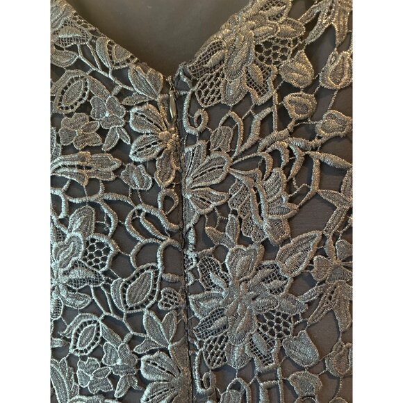 Black Lace Sleeveless A-Line Dress With Floral Overlay - Picture 6 of 9